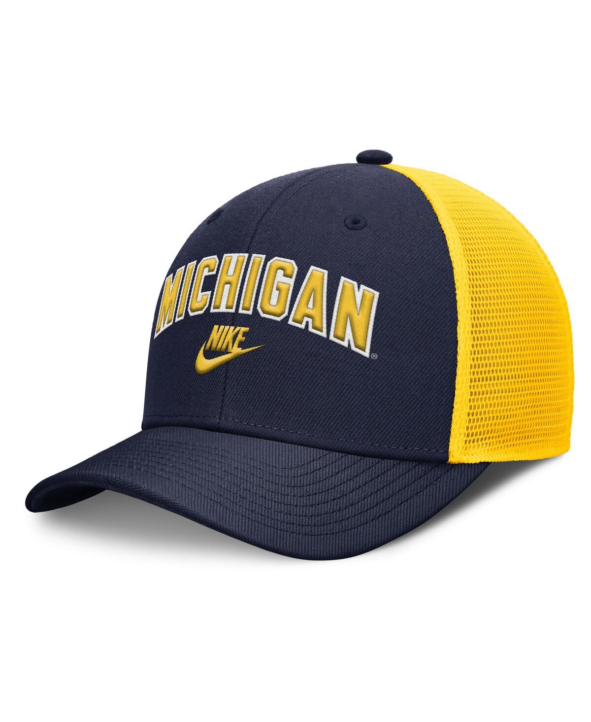 Nike Men's Navy/maize Michigan Wolverines Legacy Arch Rise Performance Trucker Adjustable Hat In Multi