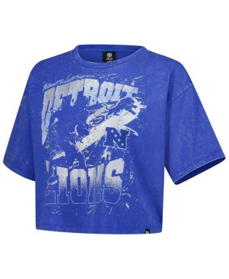 Women's Blue Detroit Lions Cropped Boxy Sport Classics Mineral Wash T-Shirt