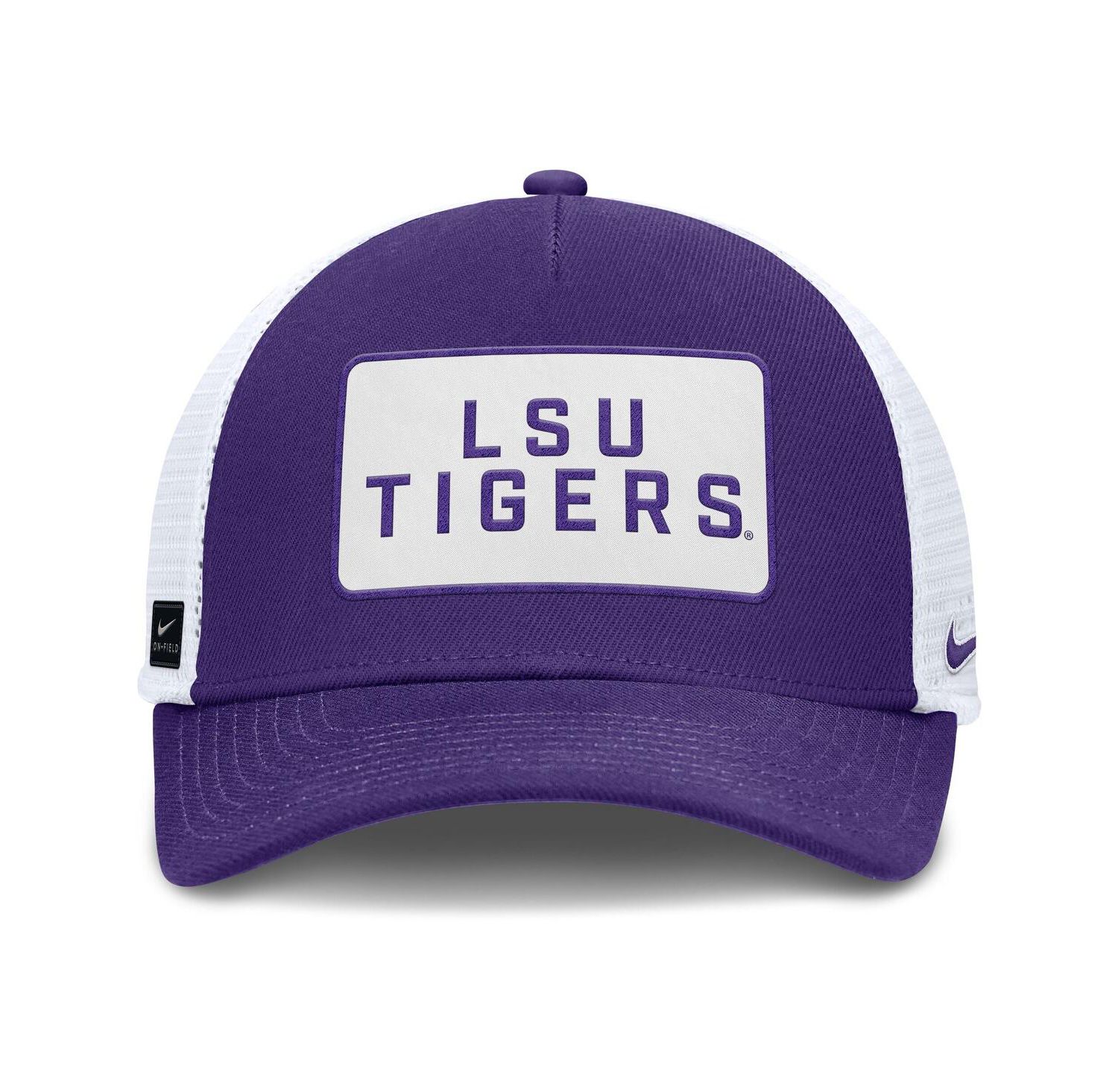 Men's Purple/White LSU Tigers 2025 On-Field Rise Patch Trucker Adjustable Hat