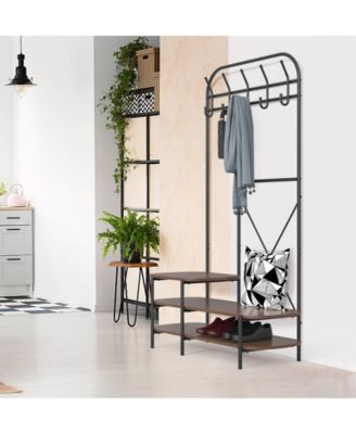 - Industrial Hall Tree with Brown Wood Shelves Industrial Style Entry