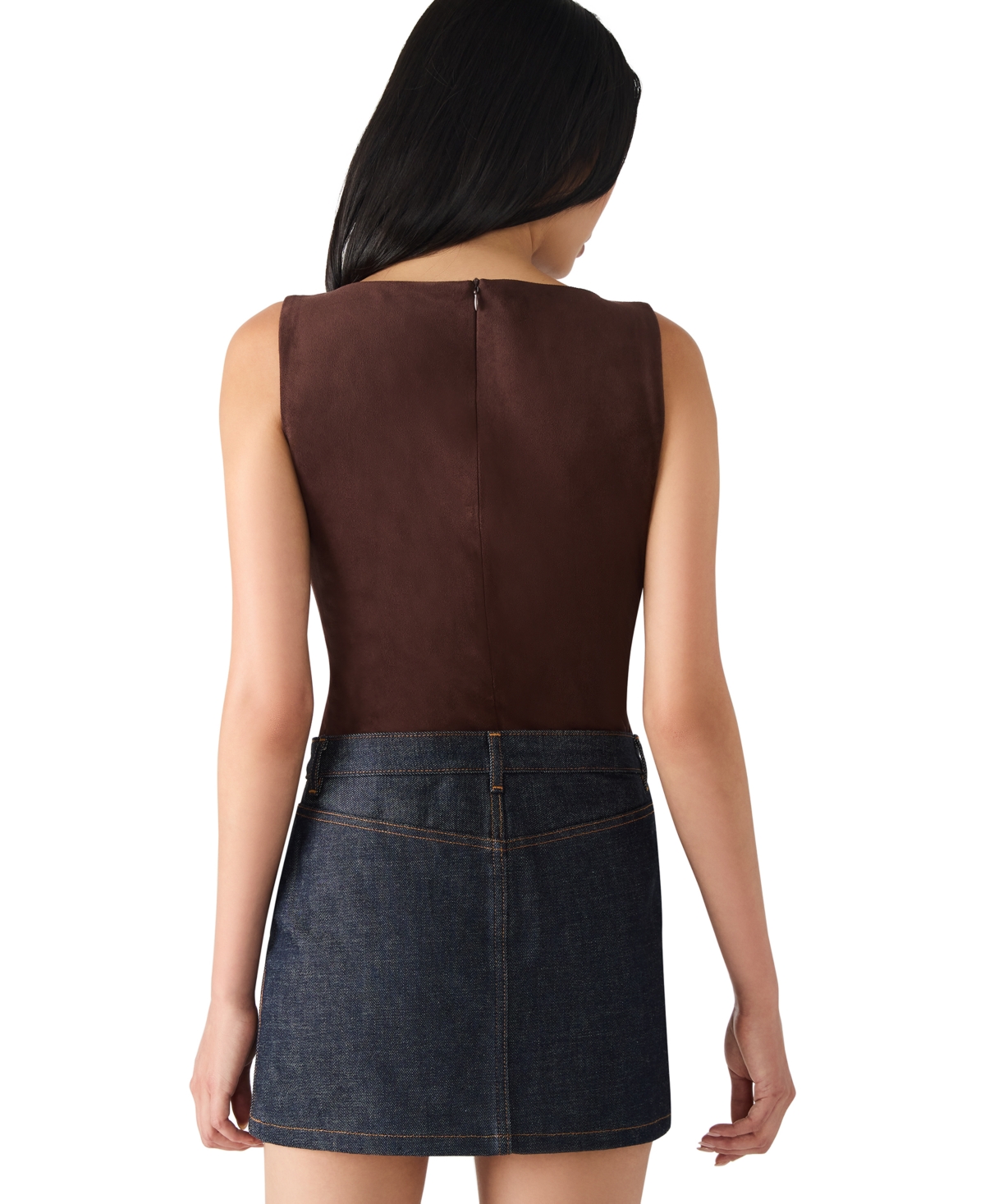 Steve Madden Ornellia Faux Suede Bodysuit In Brown