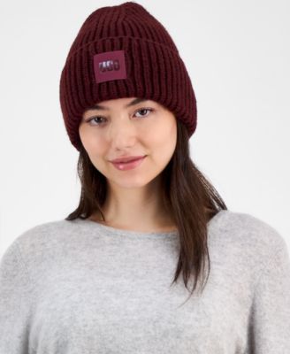 Women's Chunky Rib-Knit Logo-Patch Beanie