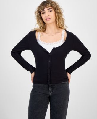 Juniors' Layered-Look Twofer Cardigan Top