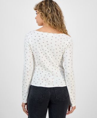 Juniors' Lace-Trim Gathered-Bust Top