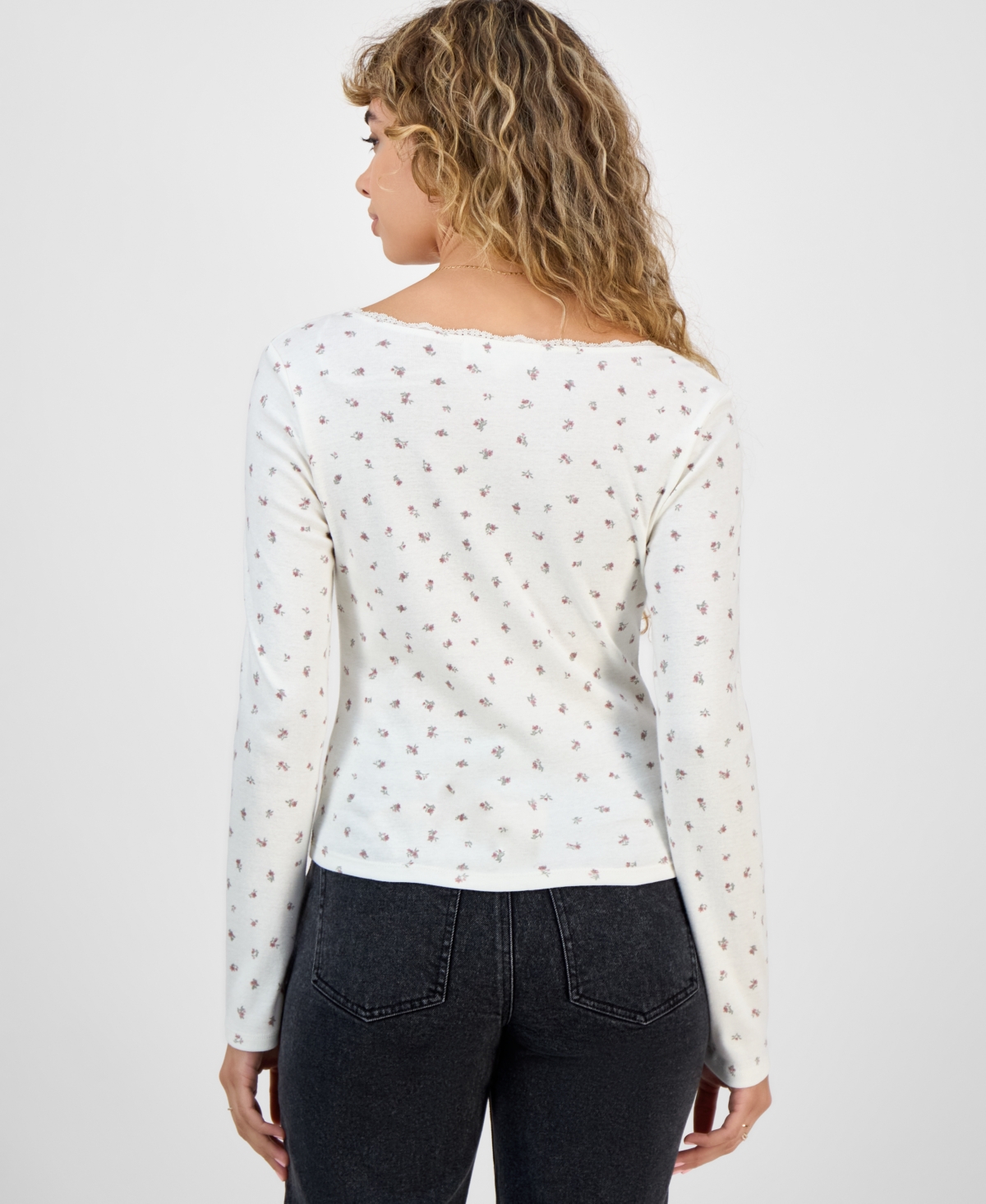 Hippie Rose Juniors' Lace-Trim Gathered-Bust Top