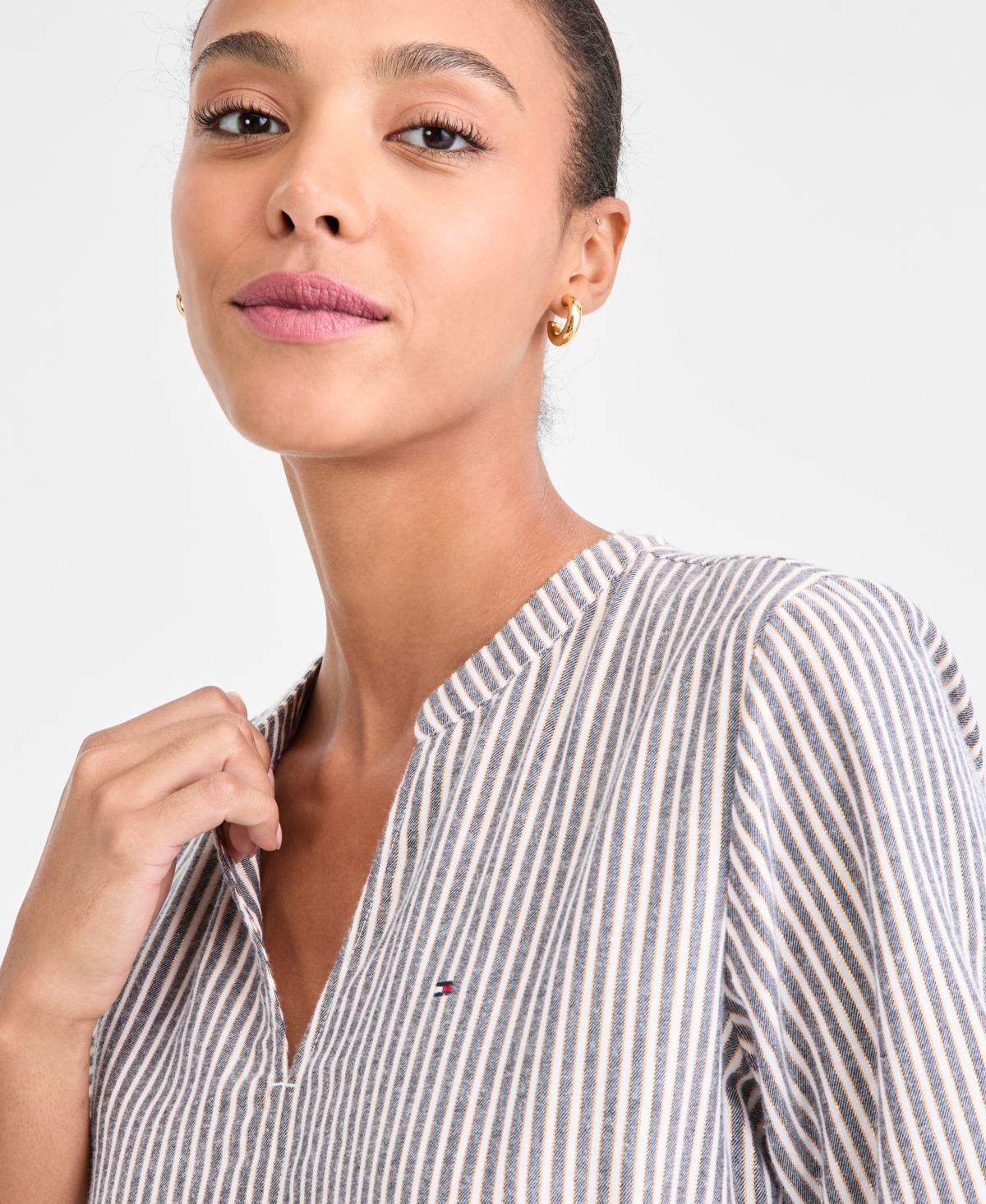 Tommy Hilfiger Women's Striped V-Neck Tiered Dress