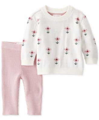Carter's - Baby Girls Cotton Floral Sweater-Knit Top & Knit Leggings, 2 Piece Set