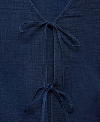 Women's Bows Detail Flowy Denim Top