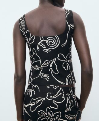 Women's Floral-Print Linen Suit Vest