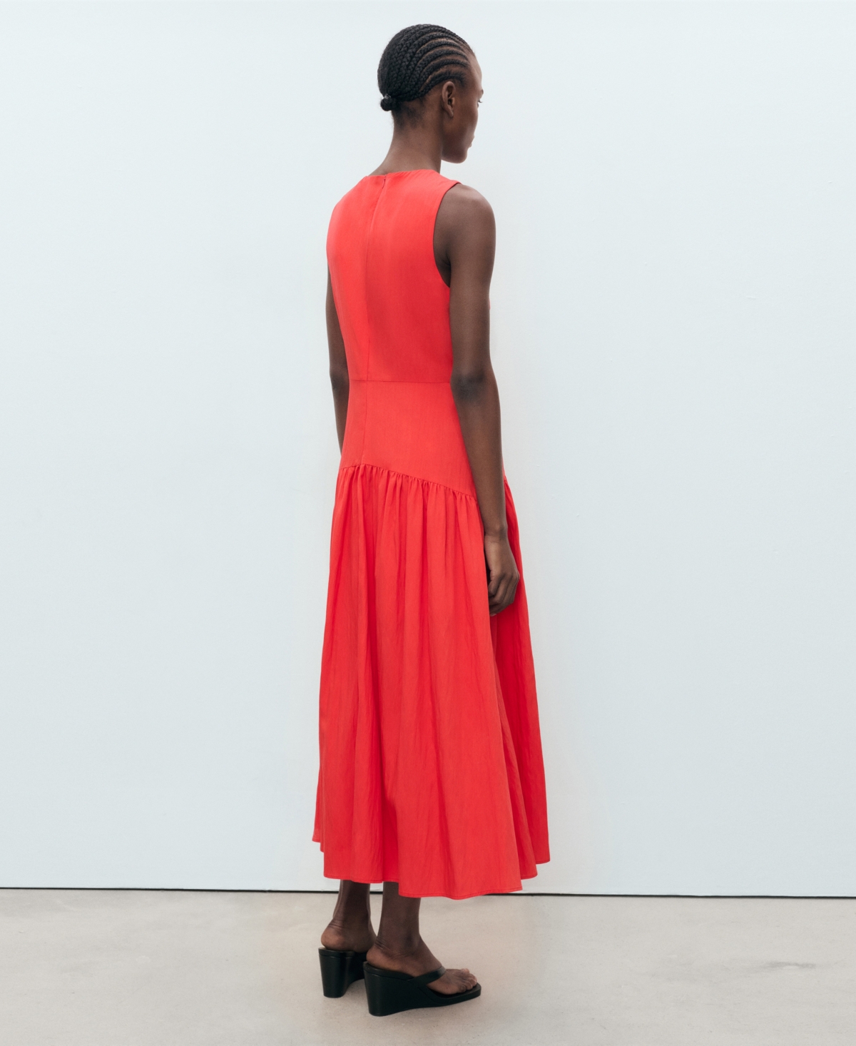 Mango Long Dress With Gathered Hem Intense Red In Red
