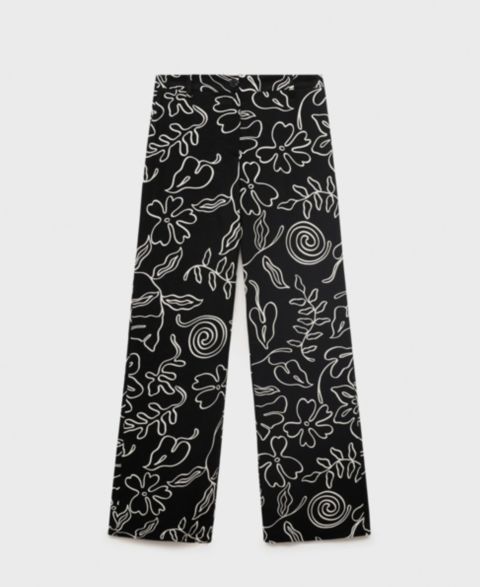 Женские брюки Mango Floral Print Straight, цвет: Чёрный