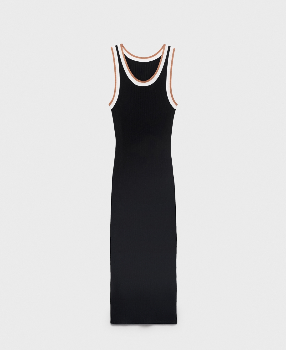 Mango Compact Knit Midi Dress With Contrast Tipping In Black