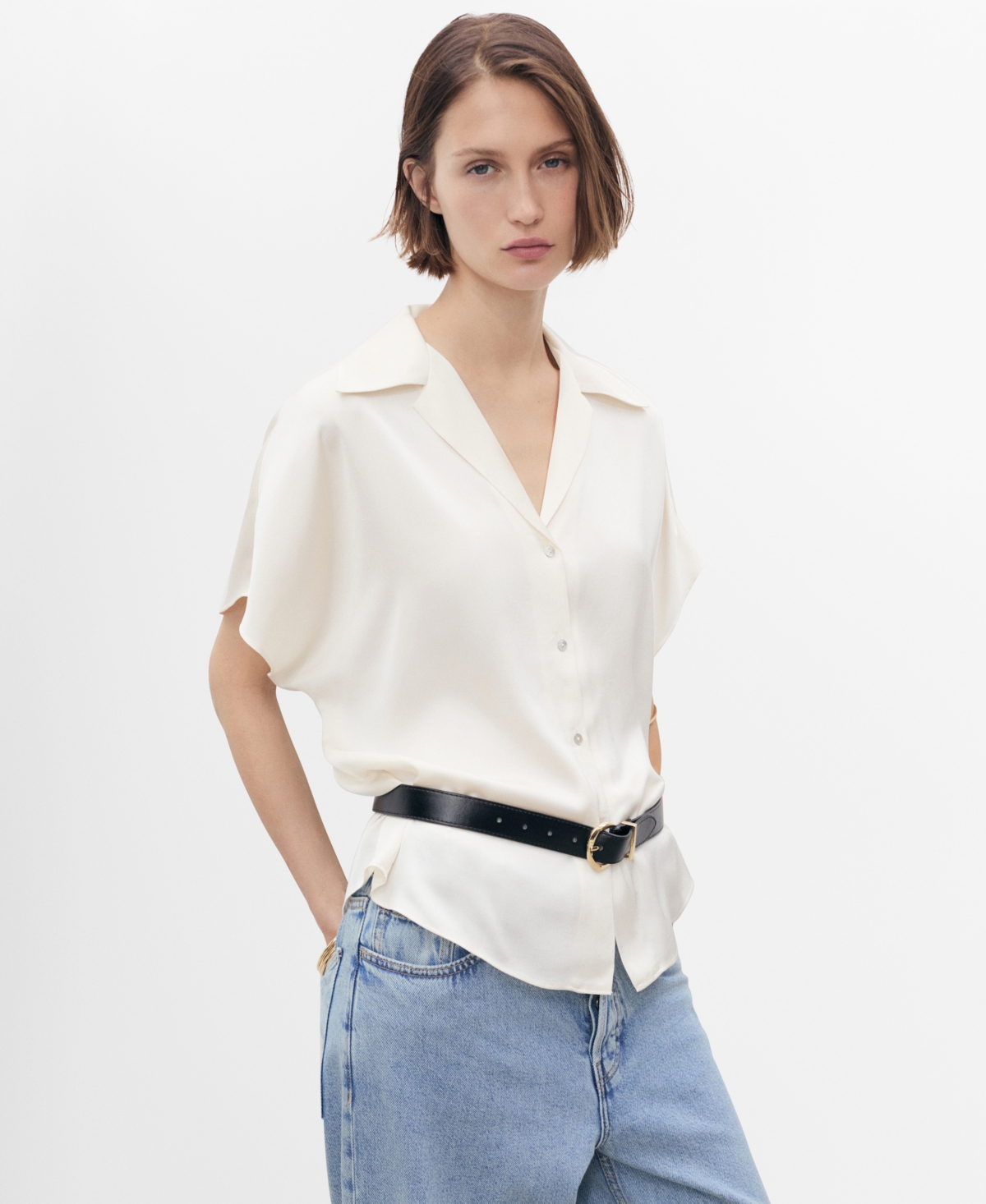 Women's Short Sleeve Fluid Shirt - Off White