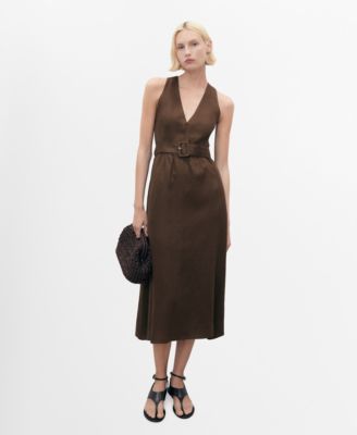 MANGO - Women's Belt Linen Dress
