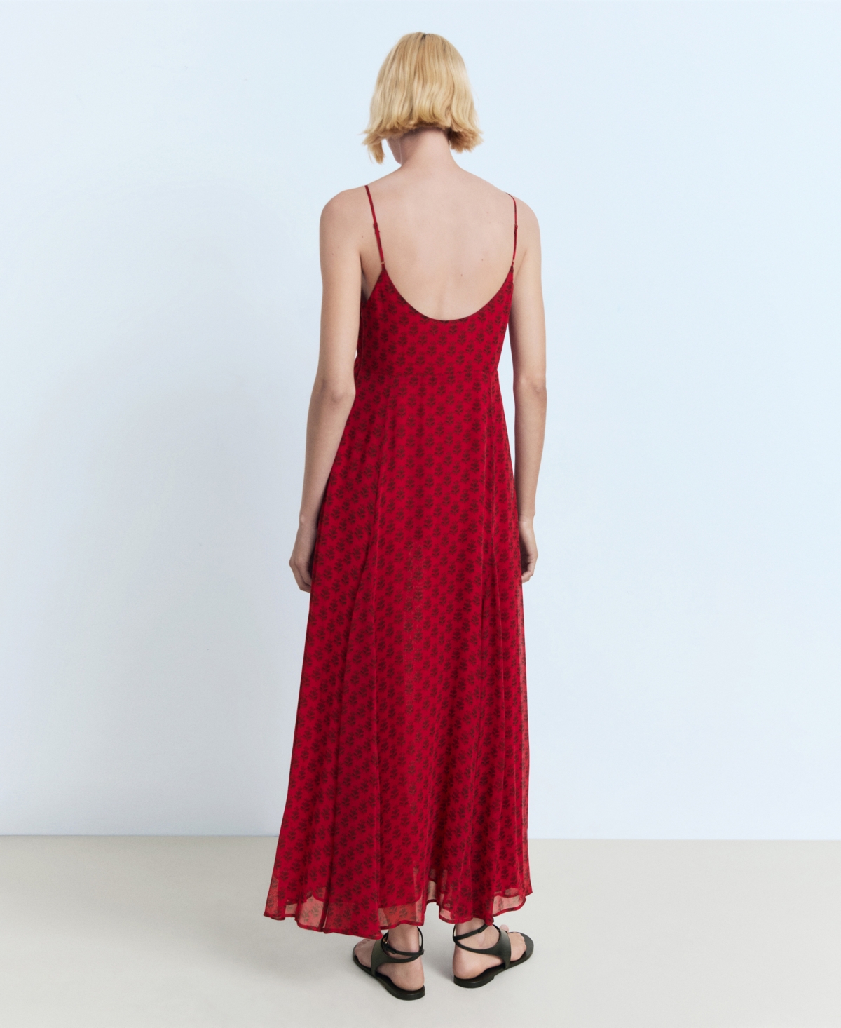 Mango Print Midi Dress In Red