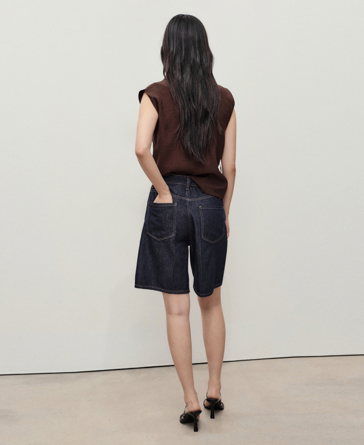Mango High Waist Bermuda Denim Shorts In Blue