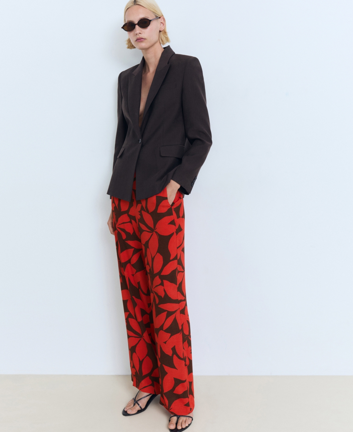 Mango Flowy Print Straight Leg Pants In Multi