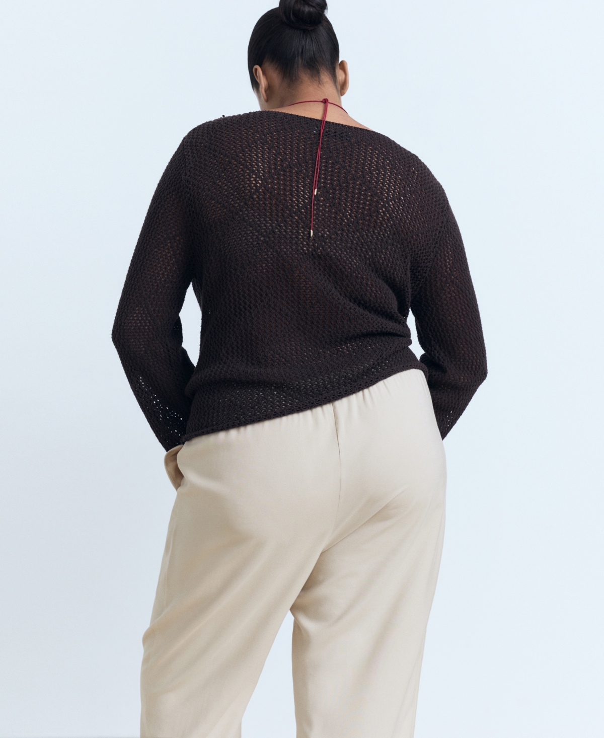 Mango Flowy Drawstring Pants In Sand