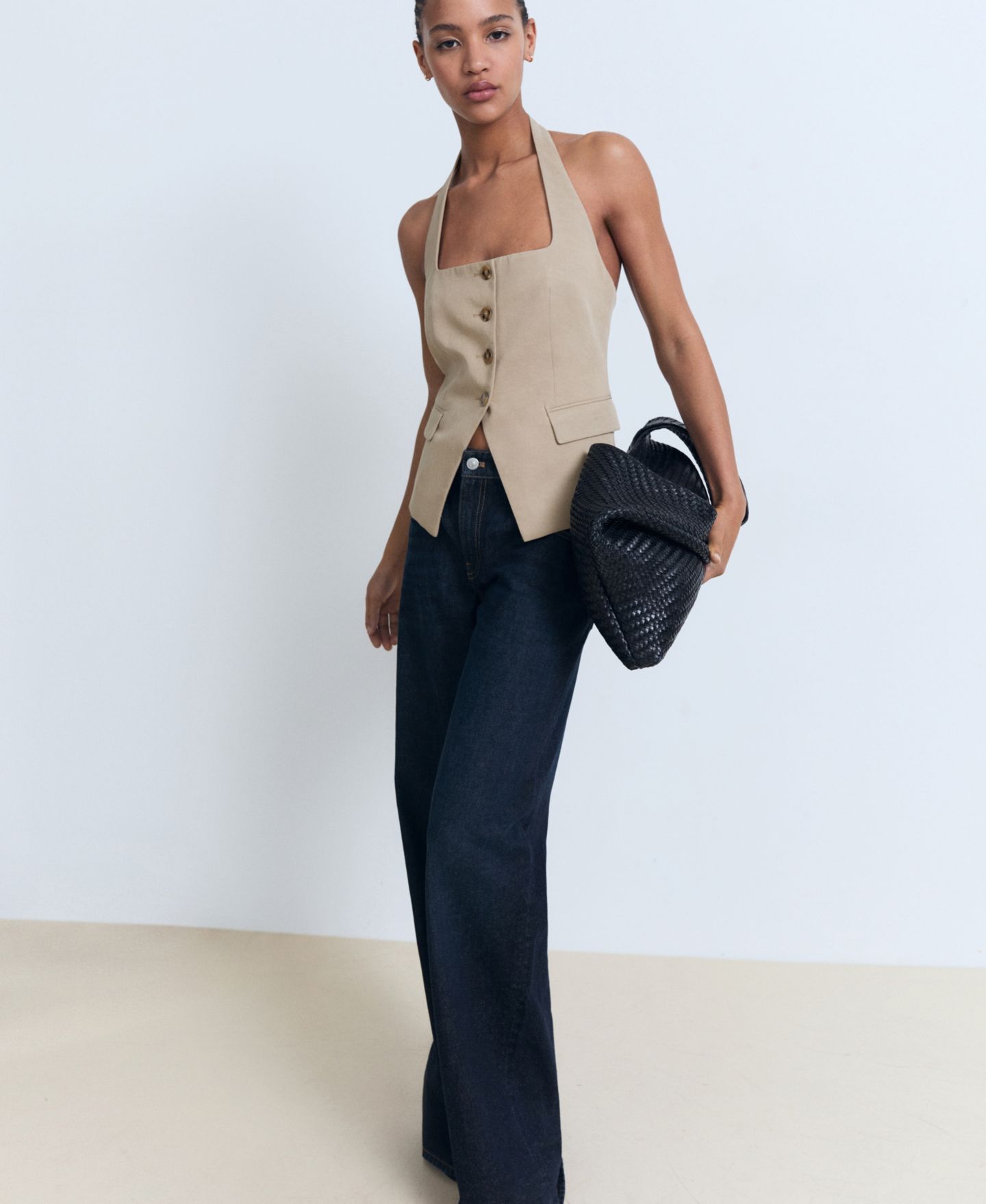 Женский жилет Mango Linen Suit Vest, цвет: Средний коричневый — фото 4