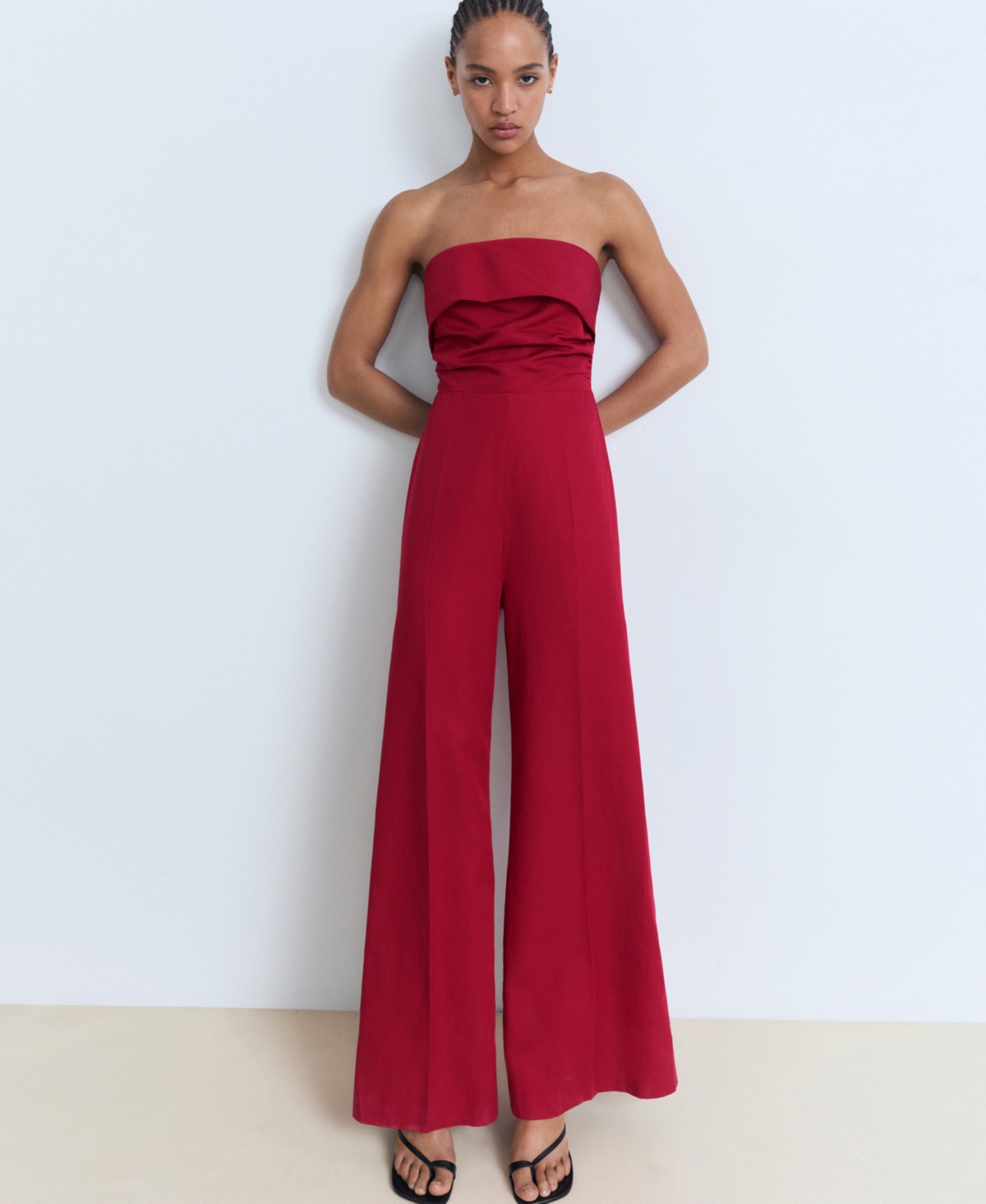 Mango Bandeau Fold Detail Jumpsuit In Orange
