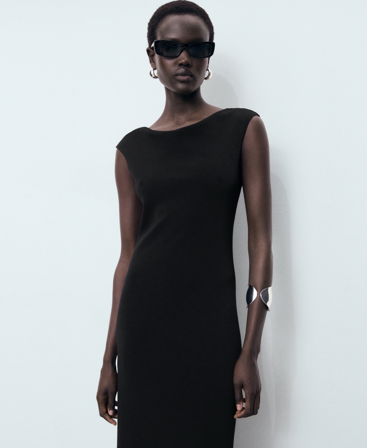 Mango Open Back Dress Black In Black