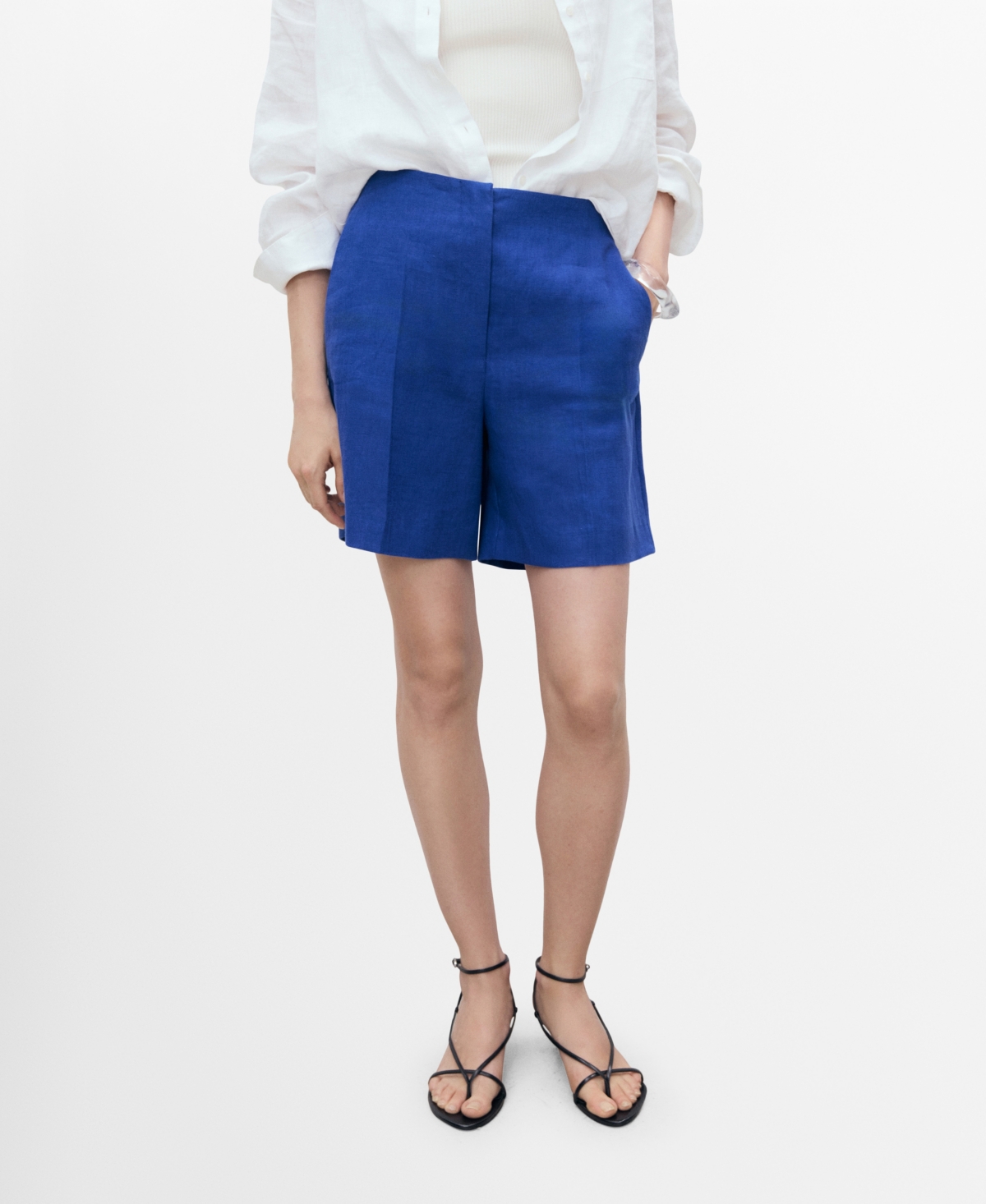 Mango Women's Straight-fit Linen Shorts In Blue