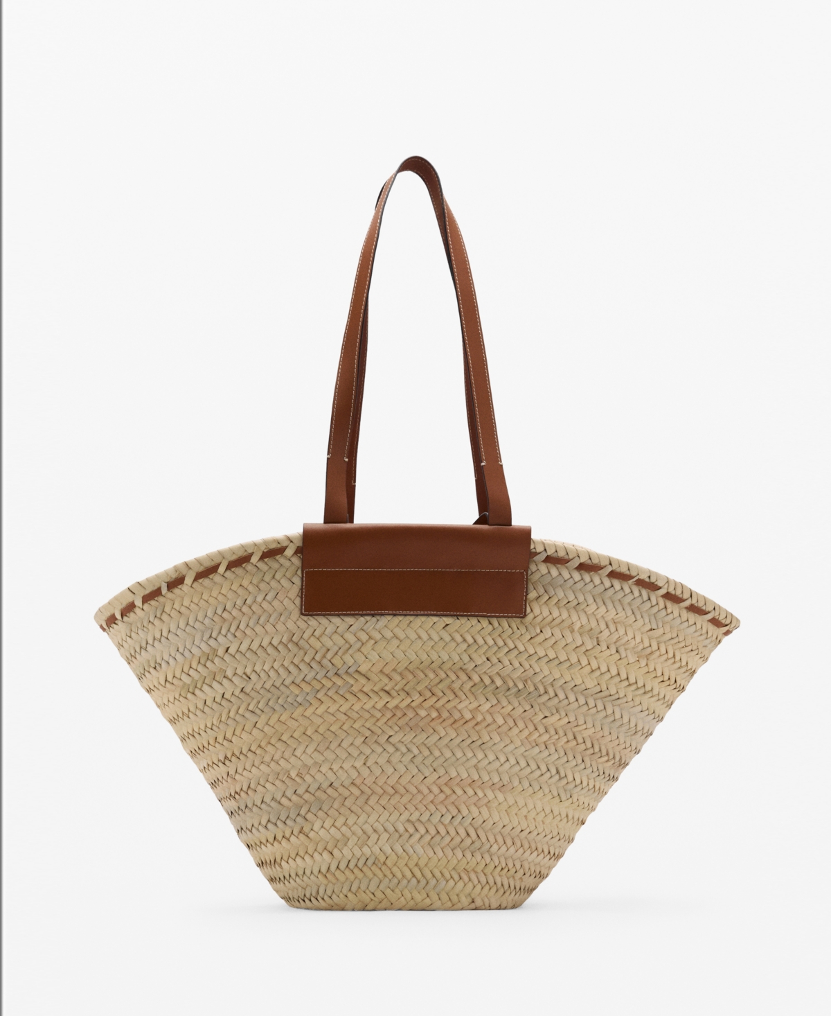 Women's Large Double-Handle Natural Fiber Basket Bag - Leather
