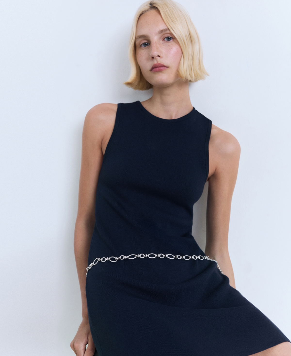 Mango Sleeveless Knit Shift Dress In Blue