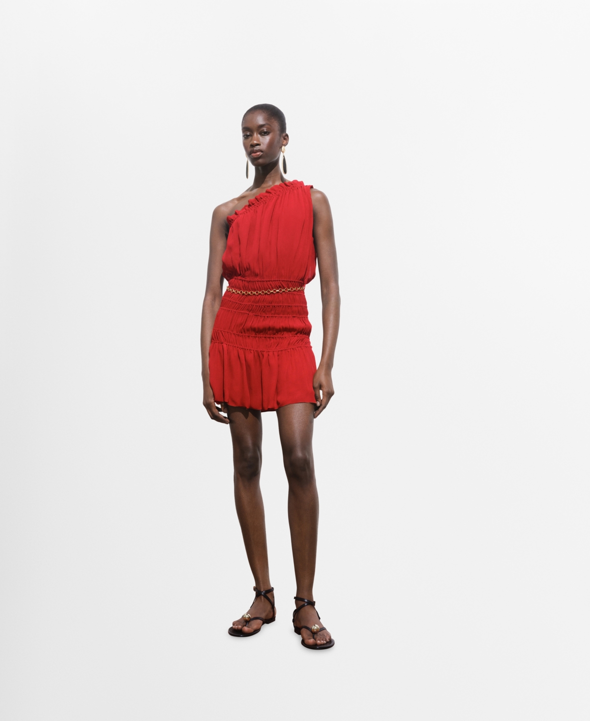 Mango Women's Asymmetrical Gathered Dress In Burgundy