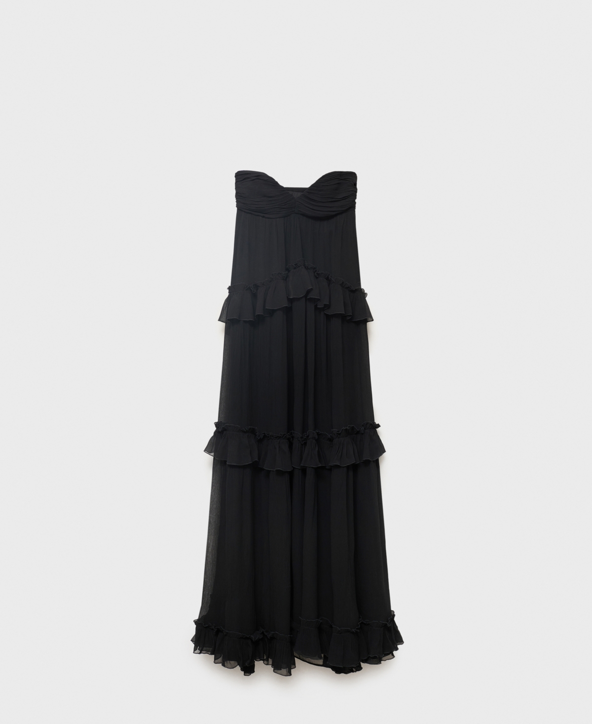 Mango Strapless Ruffle Maxi Dress In Black