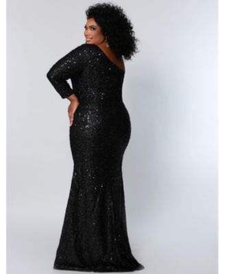 Women's One-Shoulder Long Sleeve Sequin Gown