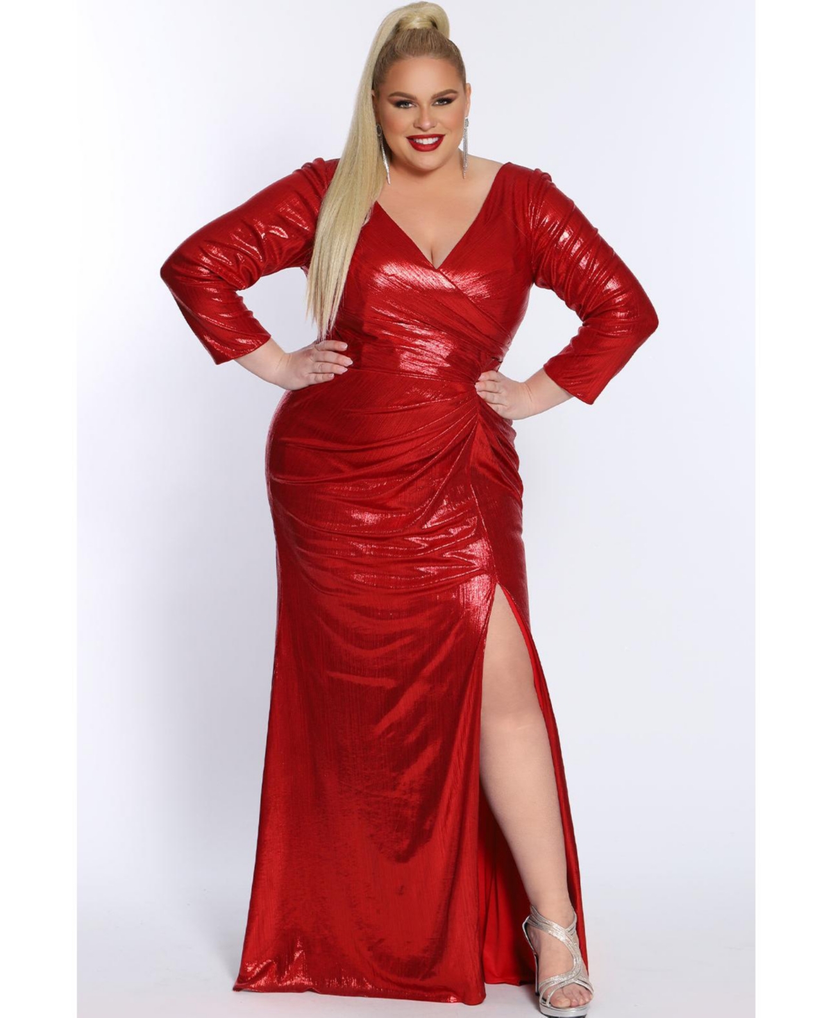 Celebrations by Sydney's Closet Women's Long Sleeve V-Neck Evening Gown