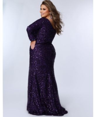 Women's One-Shoulder Long Sleeve Sequin Gown