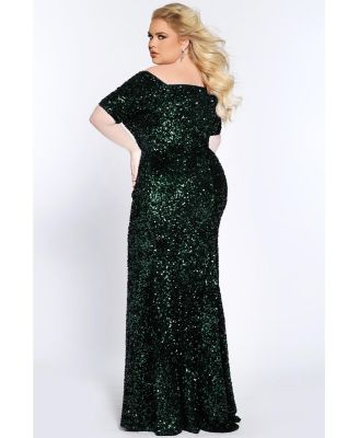 Women's Velvet Sequin Short Sleeve Plus Size Evening Gown