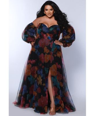 Women's Floral Strapless Sweetheart Neckline A-Line Gown