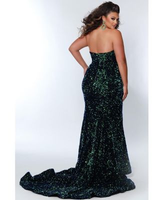 Women's Off the Shoulder Plus Size Sequin Velvet Fitted Formal Gown