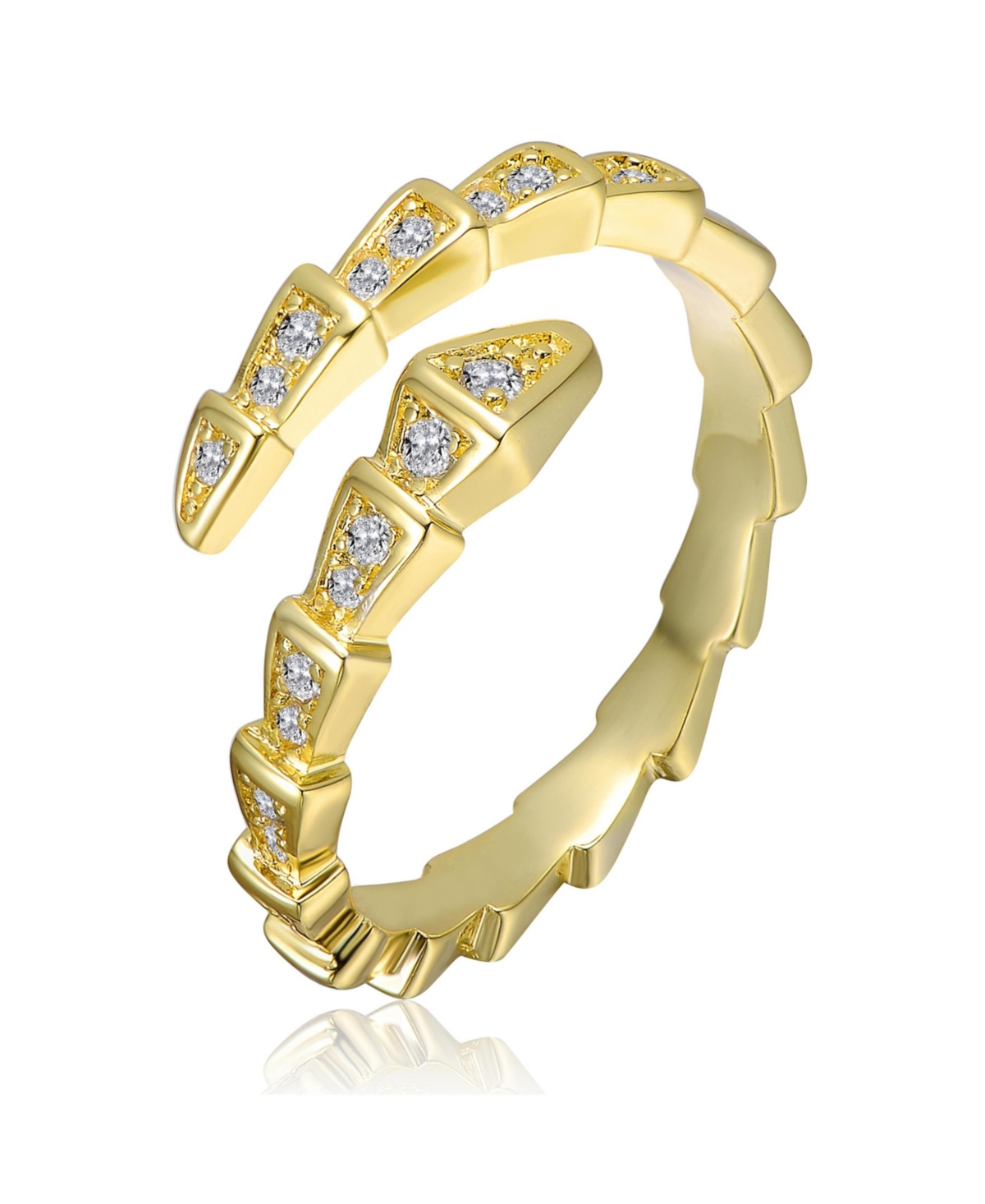 14K Gold Plated with Clear Cubic Zirconia Modern Bypass Ring - Gold