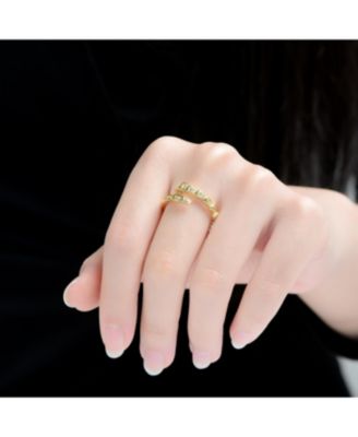 14K Gold Plated with Clear Cubic Zirconia Modern Bypass Ring