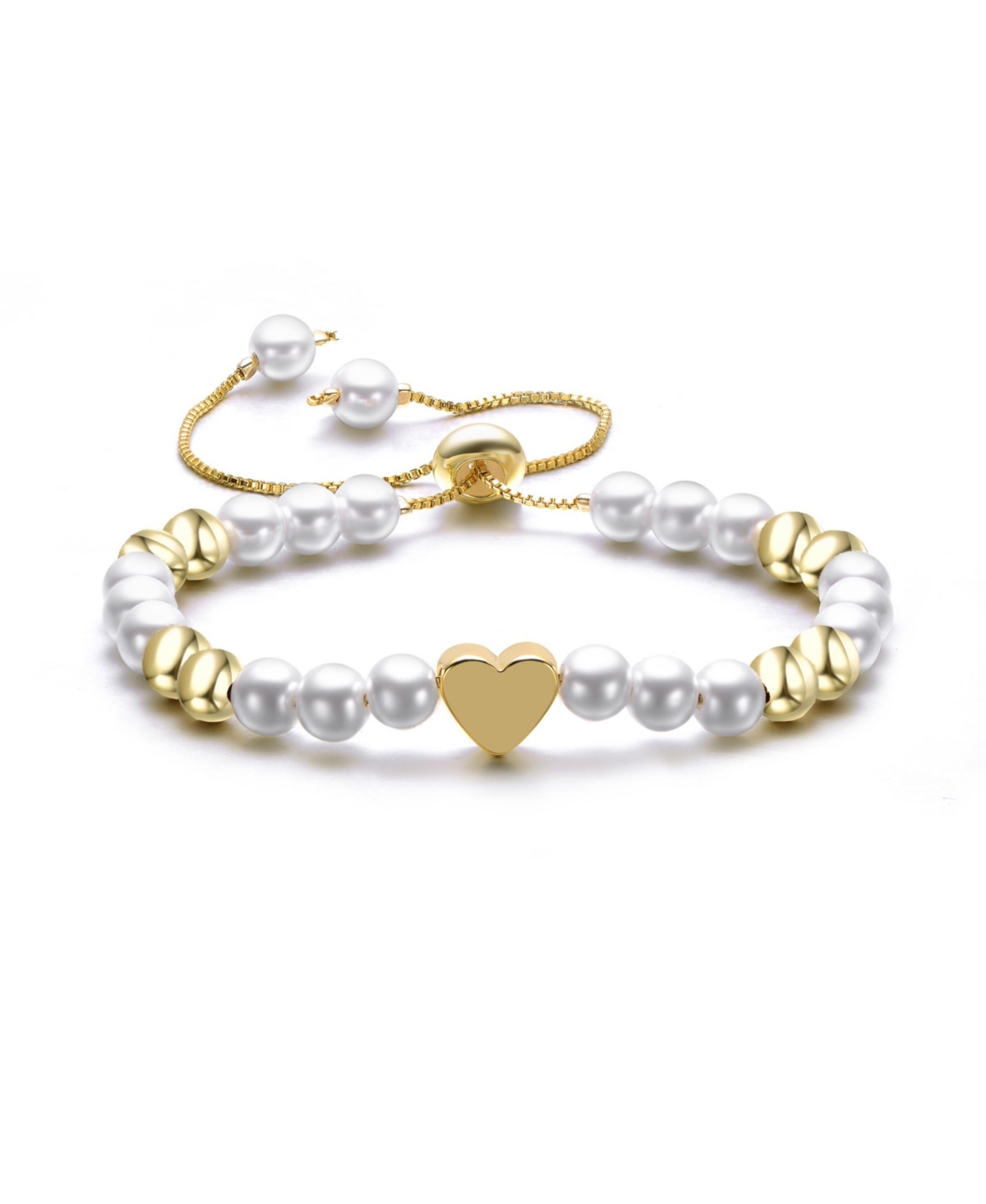 14K Gold Plated with White and frosted 14K Gold Plated Beads Bracelet - Two-tone