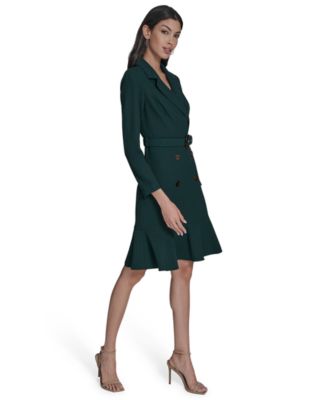 Petite Flounce-Hem Long-Sleeve Blazer Dress