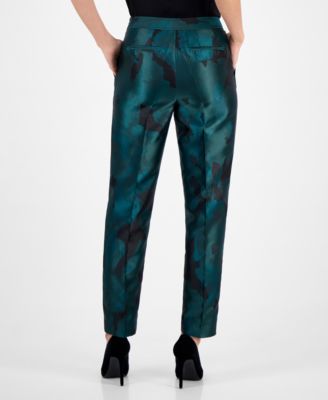 Women's Jacquard Mid-Rise Side-Zip Ankle Pants 