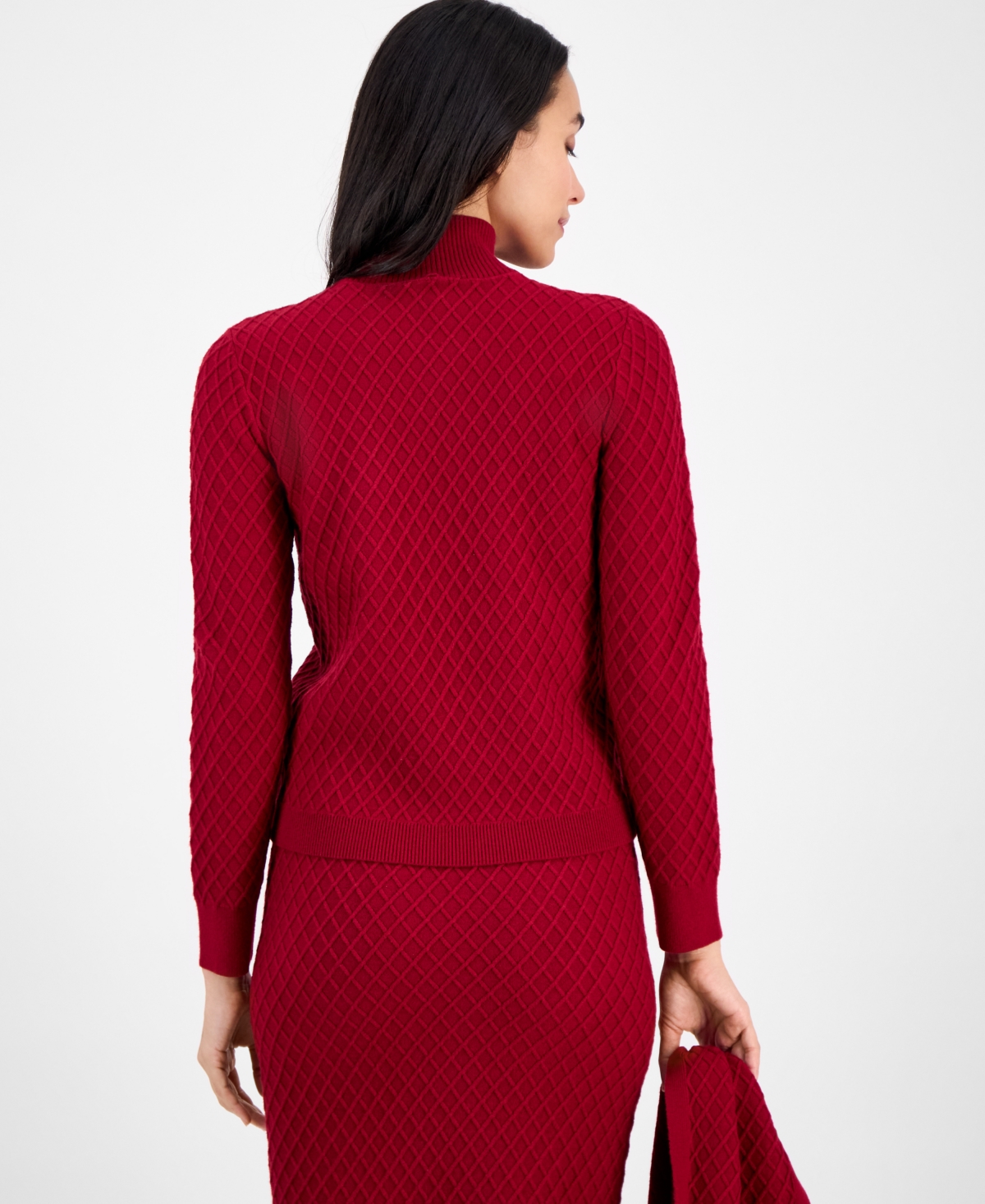 Anne Klein Women's Cable-knit Long-sleeve Scarf Sweater In Red