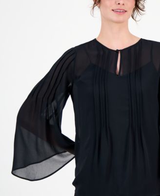 Women's Pleated Flutter-Sleeve Top