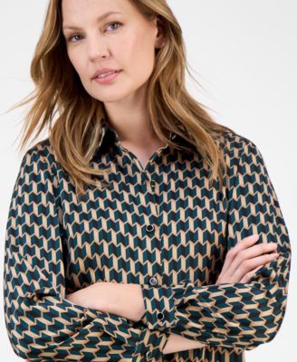 Women's Printed Collared Button-Down Blouse