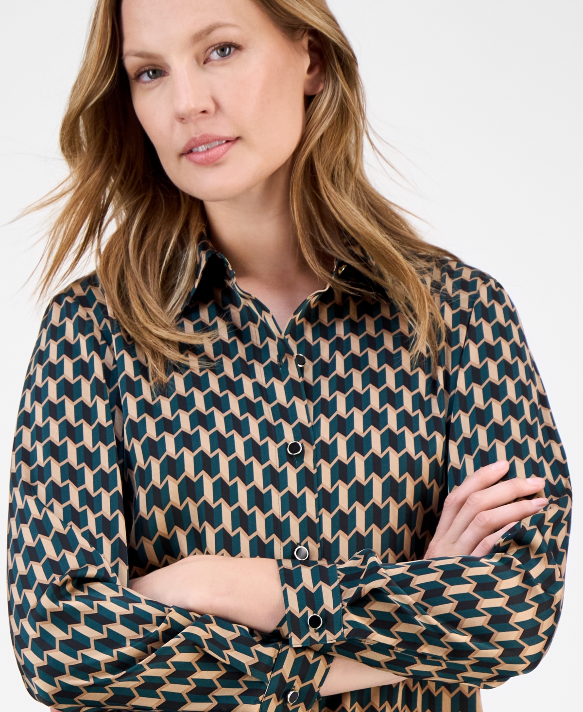 Anne Klein Button-down Collared Shirt In Brown