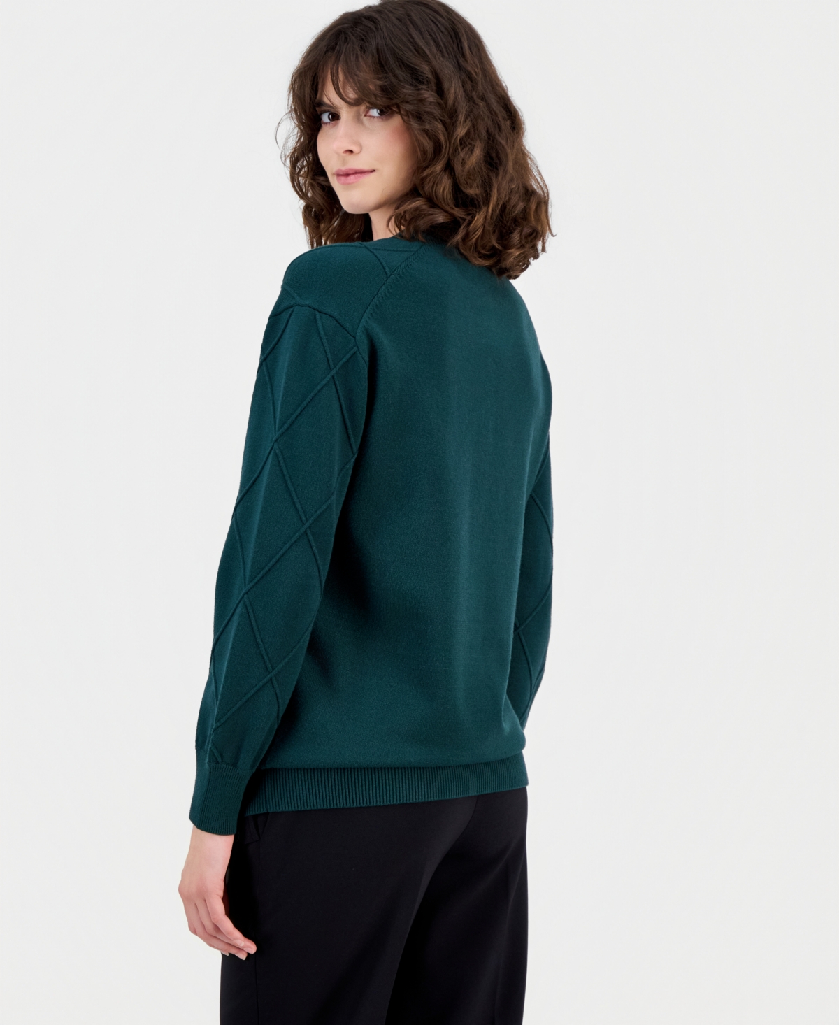 Anne Klein Women's Diamond Knit V-neck Sweater In Green