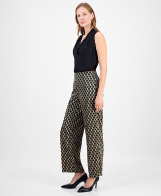Women's Printed High Rise Wide-Leg Pull-On Pants