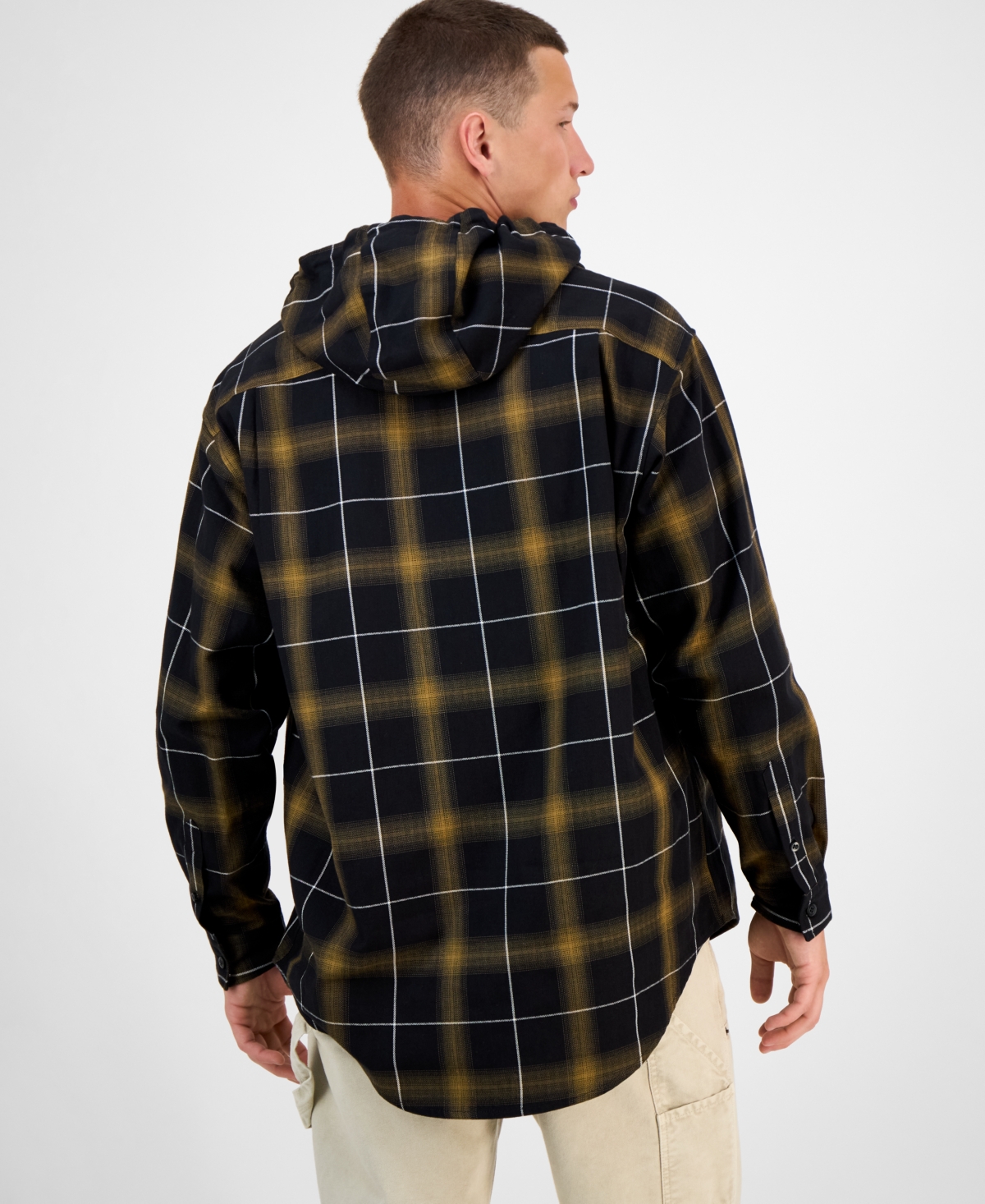 Hugo Boss Hooded Oversize-fit Overshirt In Checked Cotton In Black
