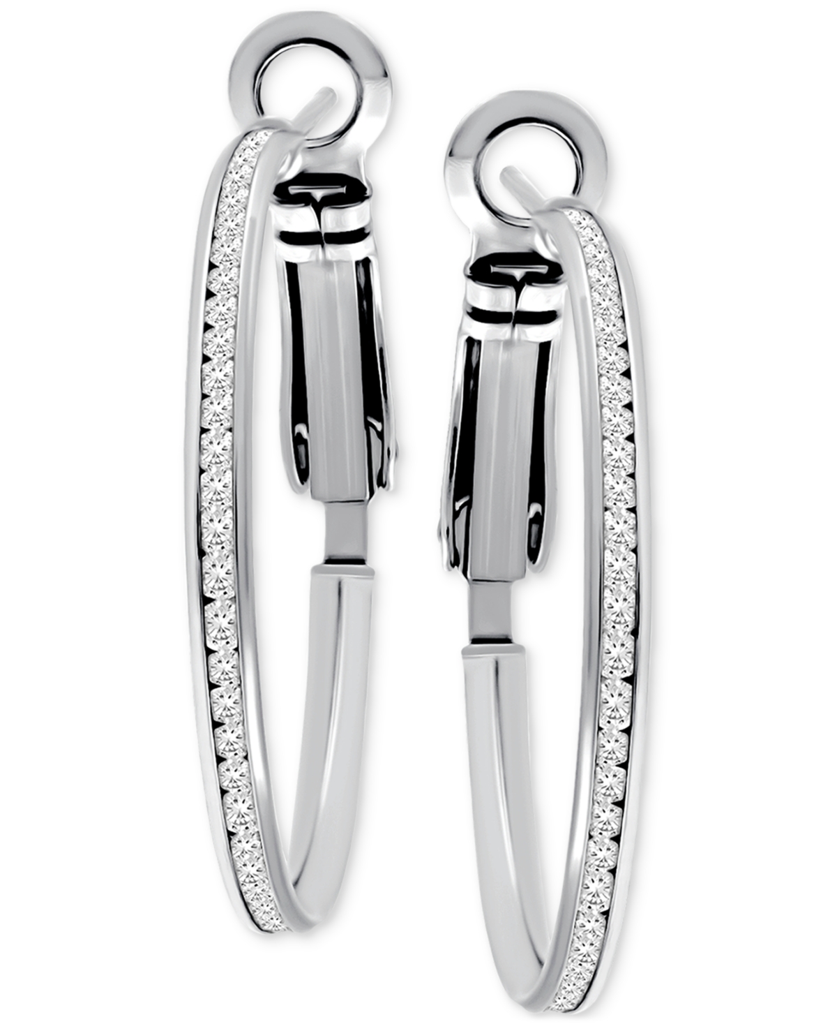 Giani Bernini Cubic Zirconia Channel Set Narrow Medium Hoop Earrings In Sterling Silver, 1.2", Macy's Exclusive In Silver