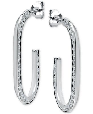 Cubic Zirconia Channel-Set Oval Hoop Earrings in Sterling Silver, Exclusively at Macy's
